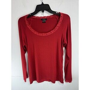 Natori Lace Trim Modal Long Sleeve Shirt Size: Medium